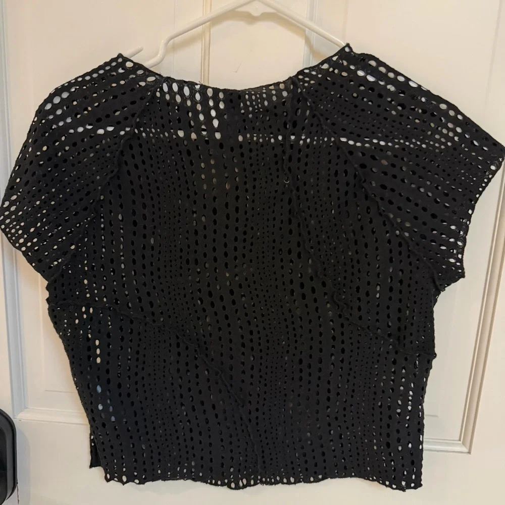 H&M Black Openwork Crochet Tee